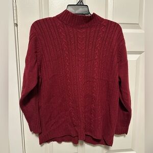 Haband Dark Burgundy Pink Cable Knit Turtleneck Sweater